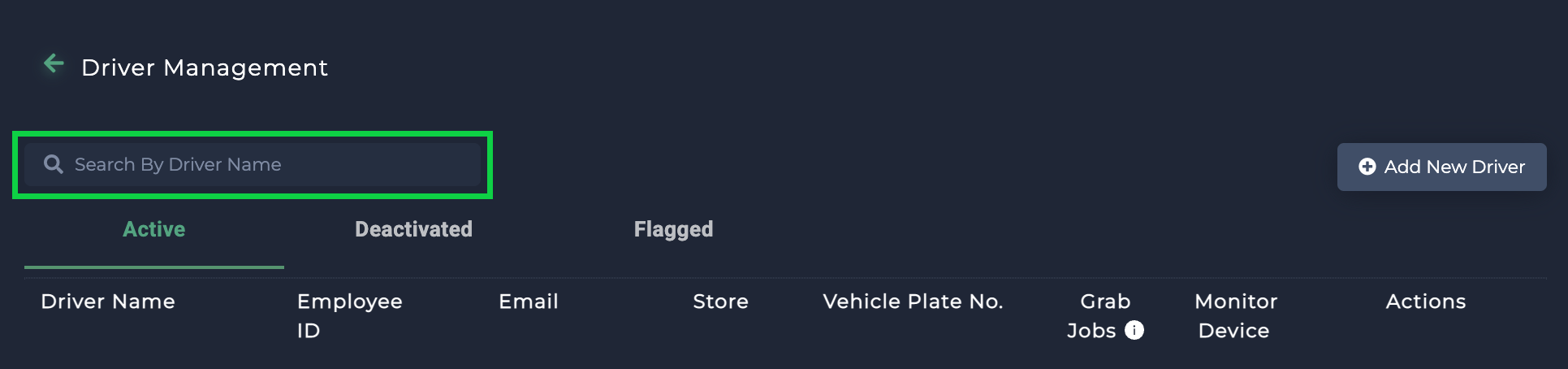 driver management search bar