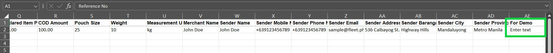 import file template with custom field