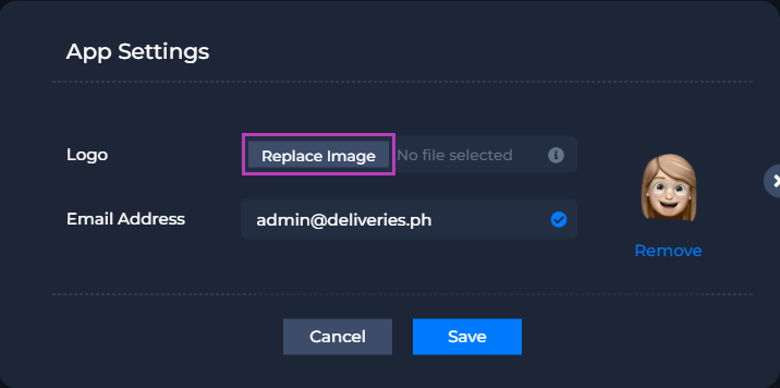 app settings - replace image