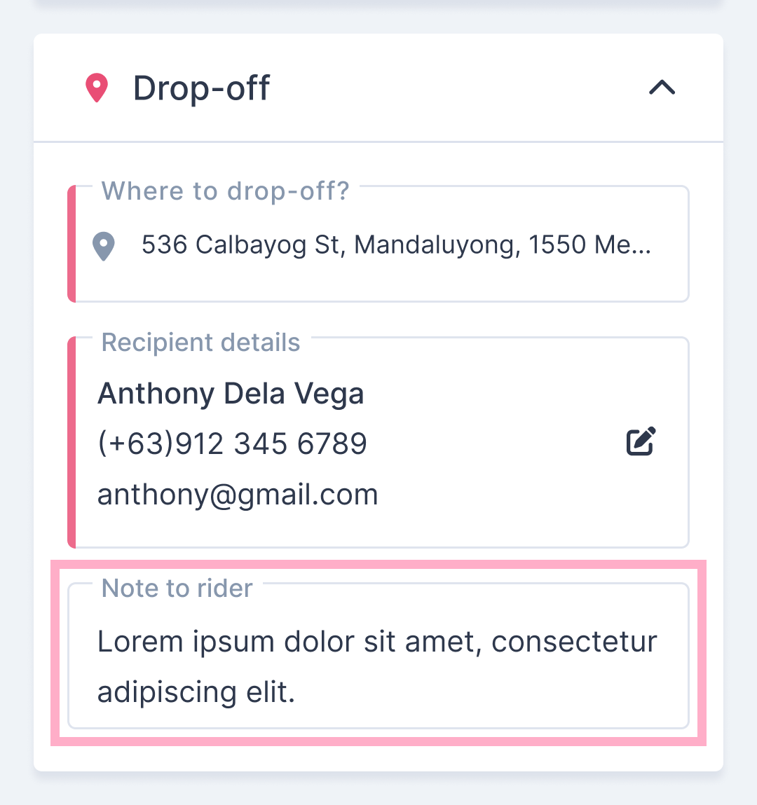 add drop-off details - note