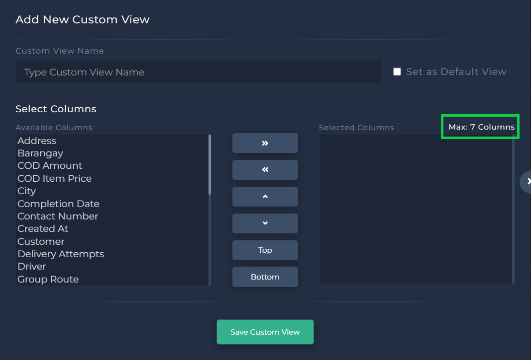 custom view - maximum columns