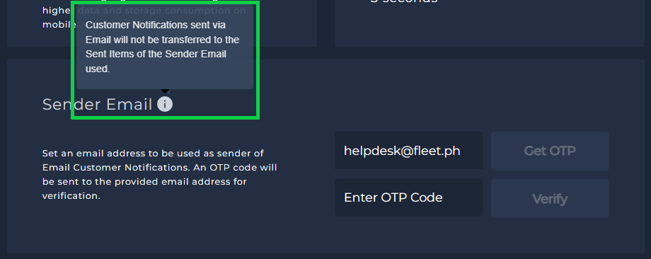 sender email - tooltip