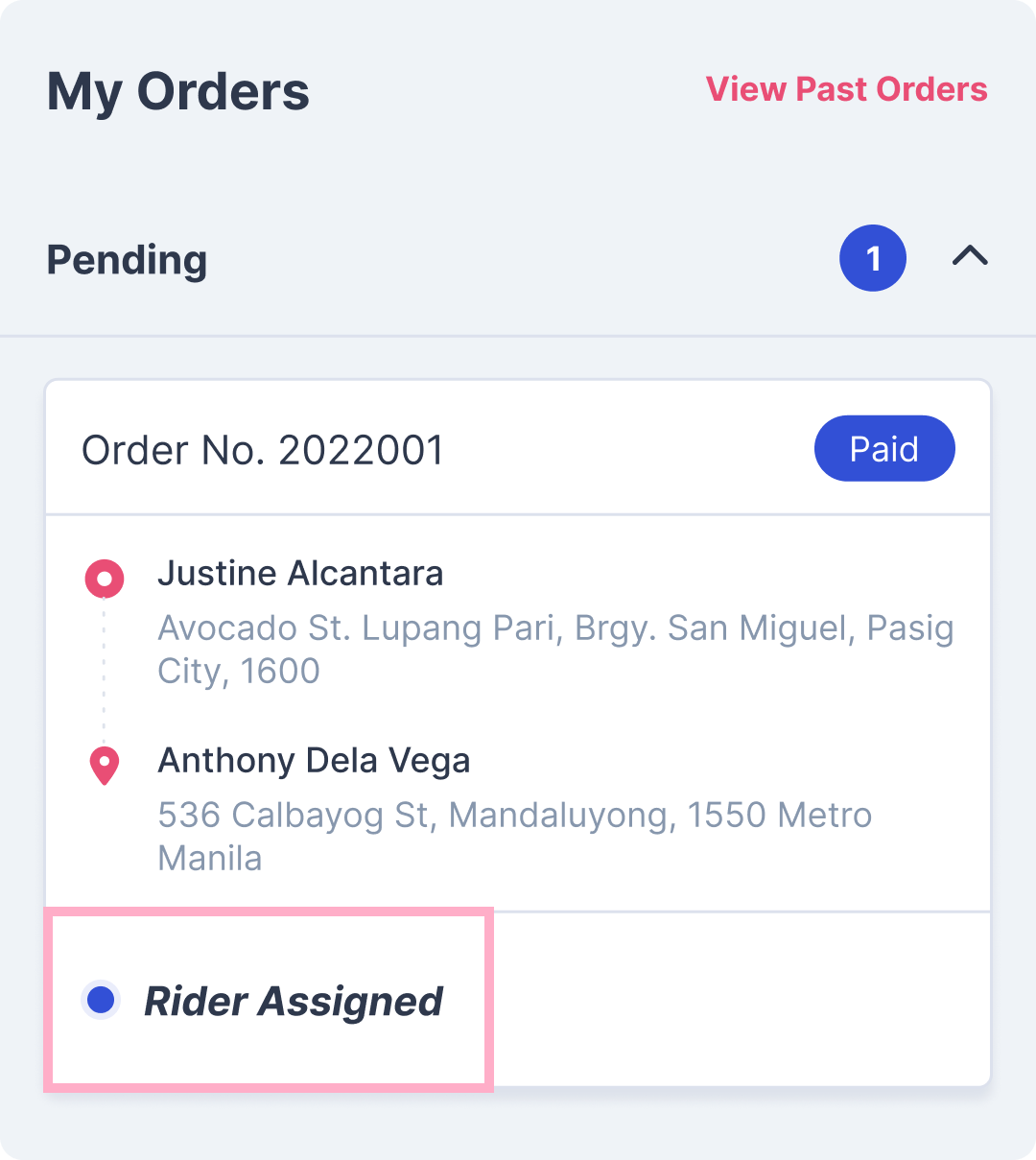 pending - rider assigned