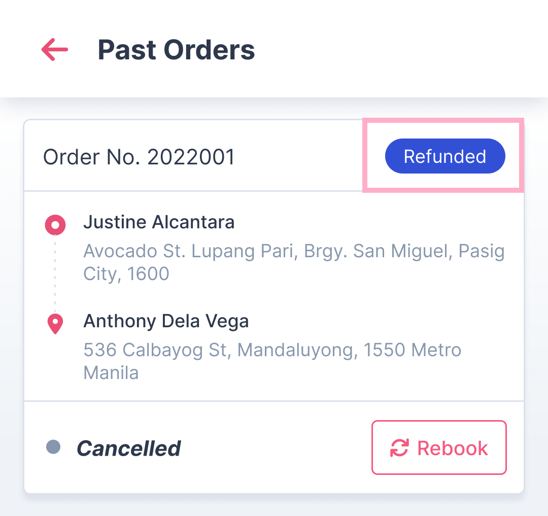 view past orders - refunded