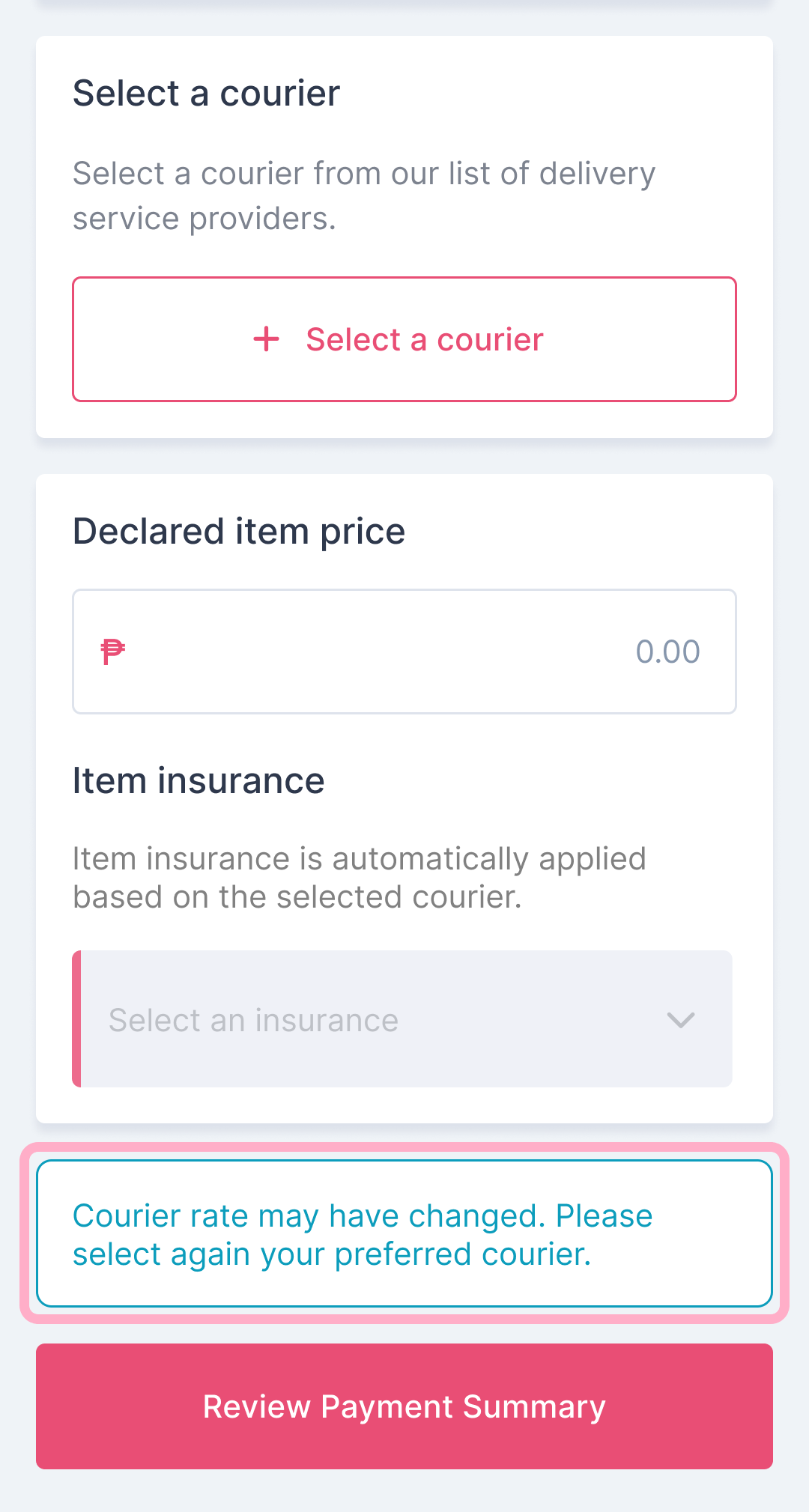 courier rate change