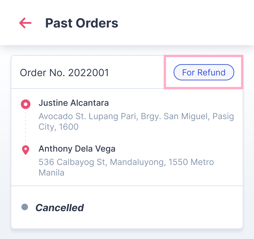 view past orders - for refund