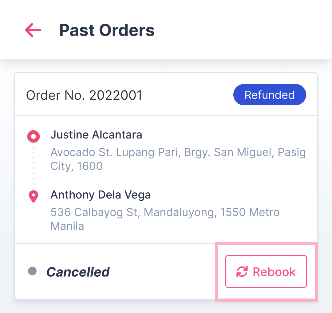 refunded - rebook order