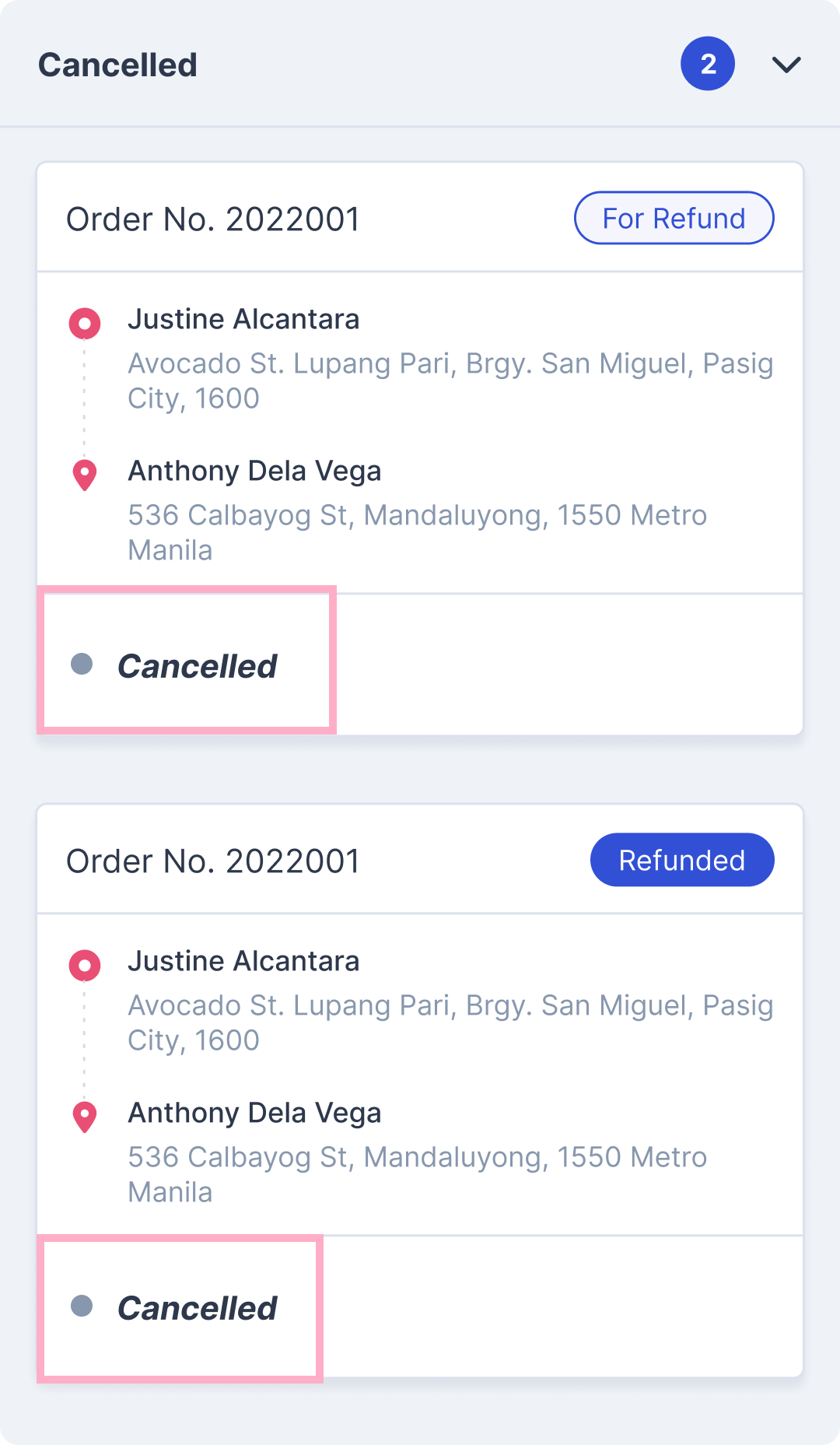 pending - cancelled